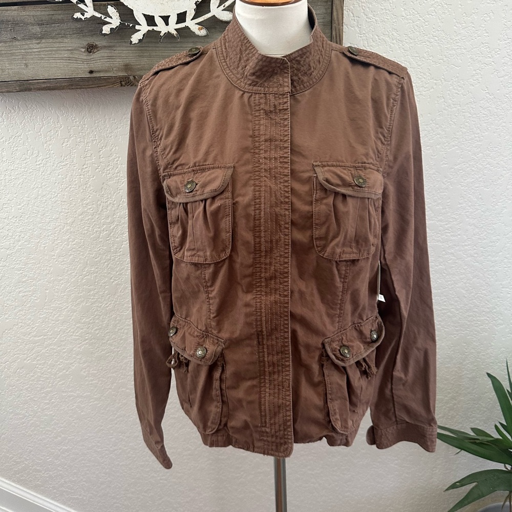 Old Navy Brown Military Style Utility Jacket 100% cotton Ladies M NWT